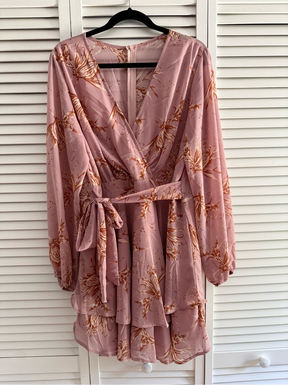 Mauve Pink Floral Wrap Mini Dress